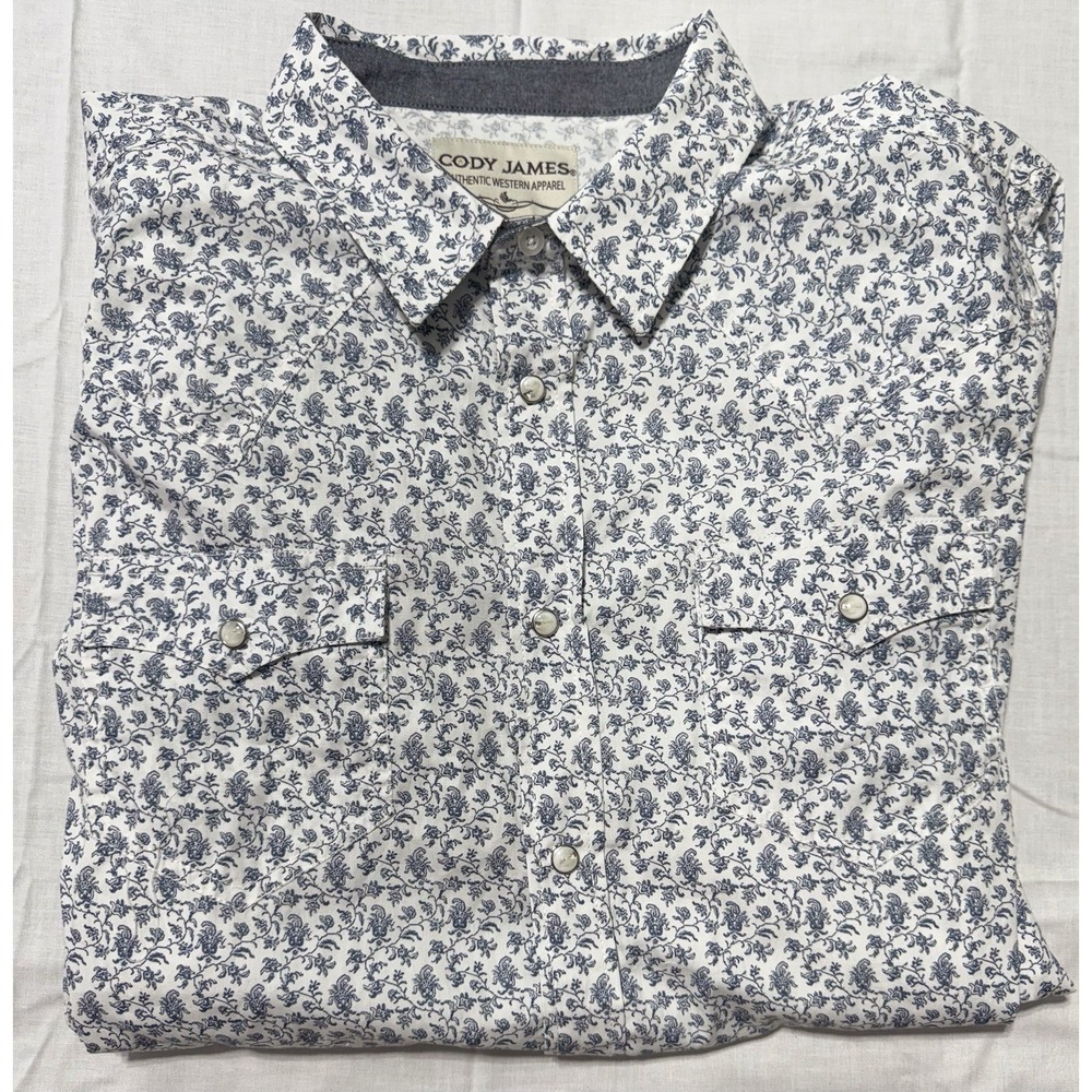 Cody James Men's XL Western Shirt Pearl Snap Long Sleeve Blue White Paisley